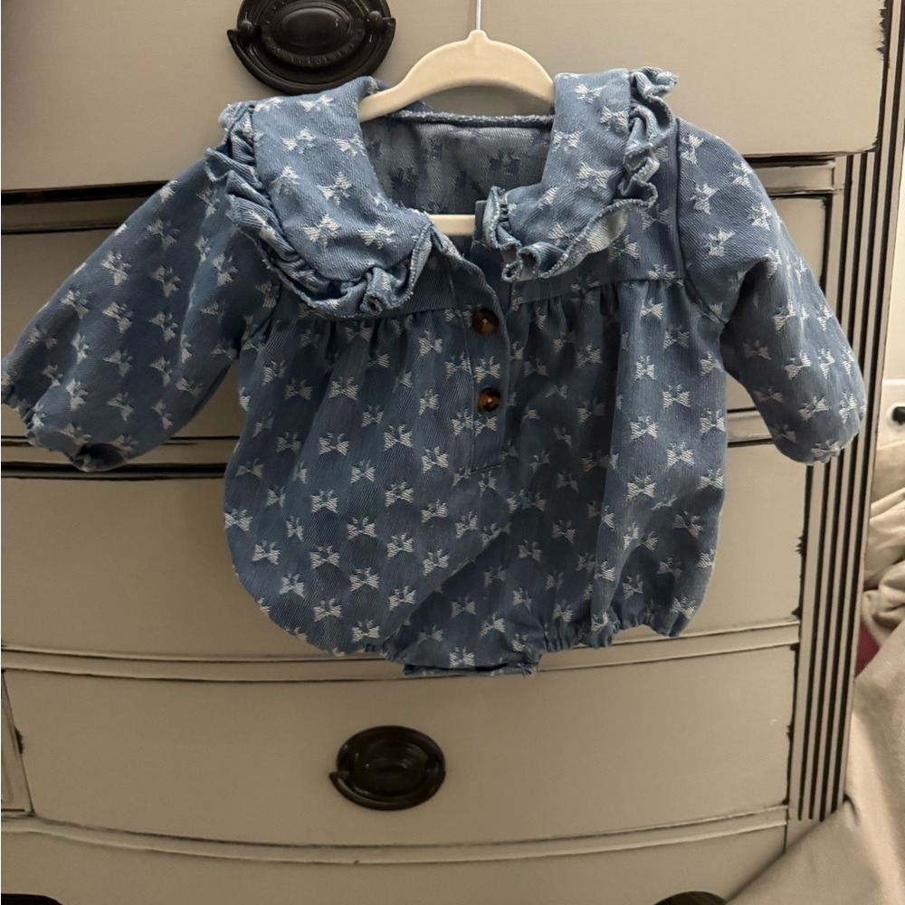 Blue Denim Floral Baby Romper
